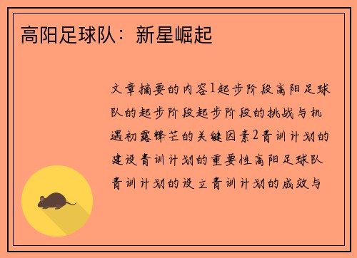 高阳足球队：新星崛起